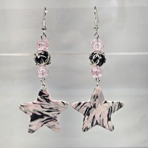 Chic Pink and Black Star Earrings